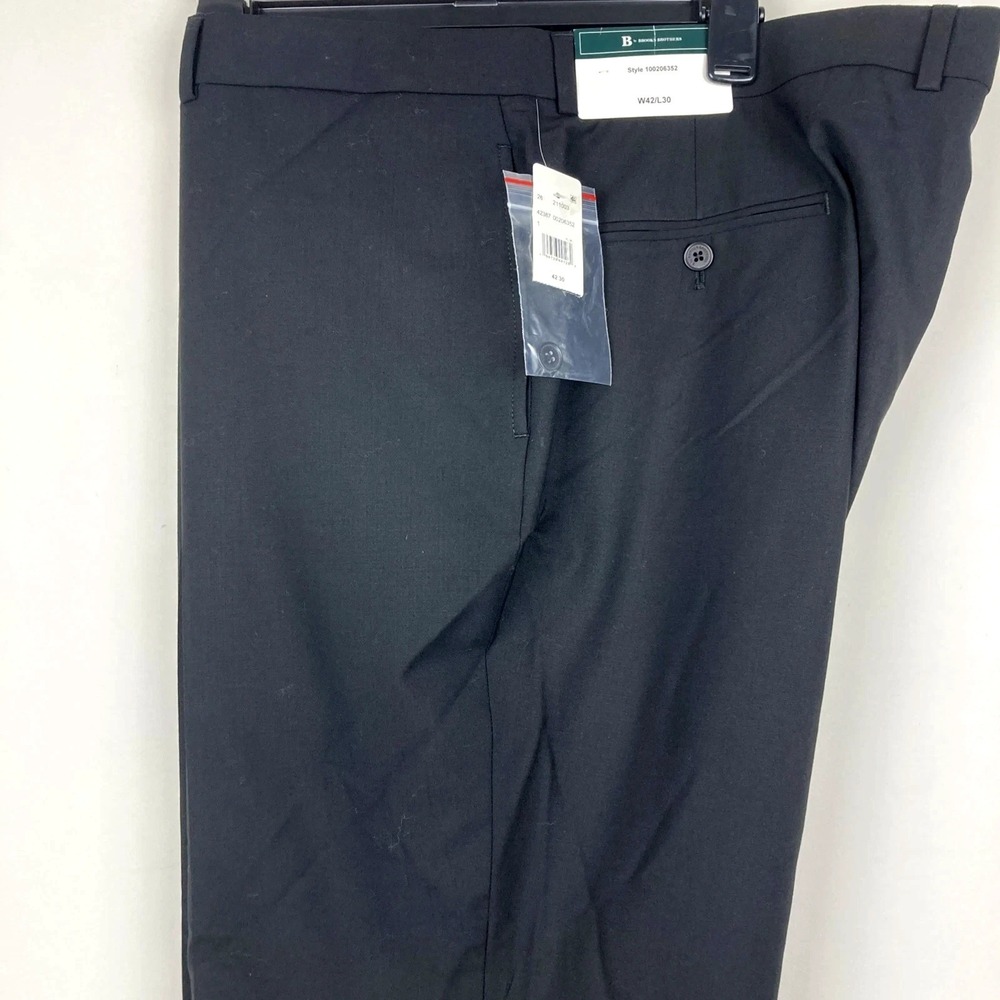 Brooks Brothers Mens Classic fit Dress Pants 42W 30L Black Solid‎ Stretch Wool